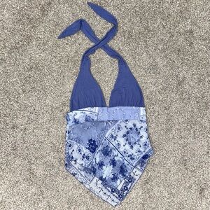 Silence + Noise Urban Outfitters Blue Halter Sheer Festival Scarf Bandana Top